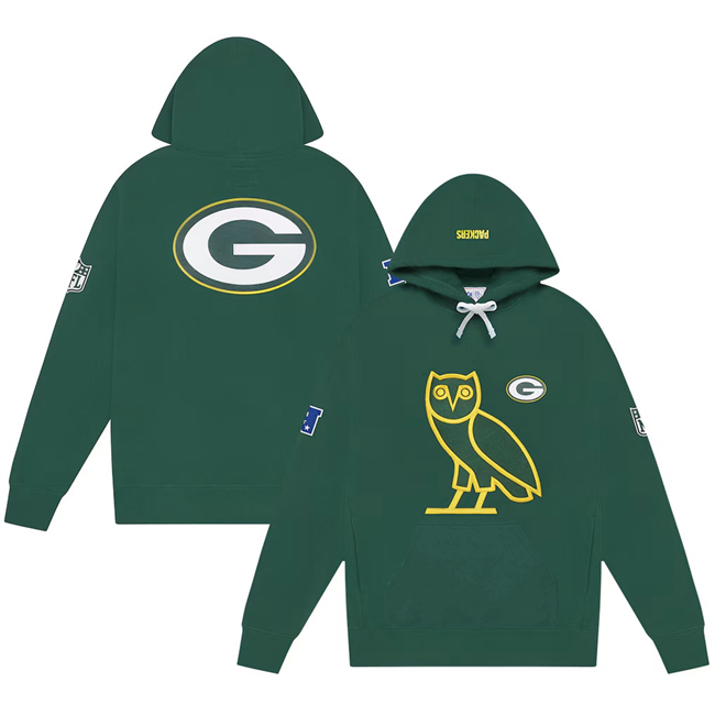 Men's Green Bay Packers Green OVO Scarlet Icon Team Pullover Hoodie